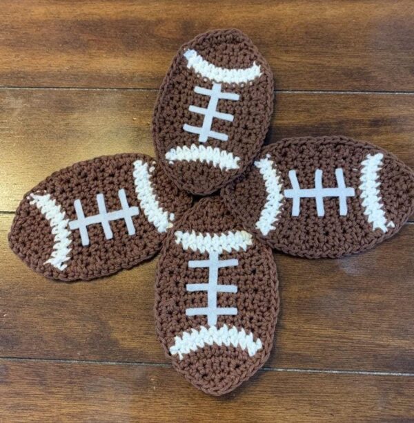 Crochet Football Coasters - Image 1